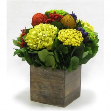 Latitude Run Mixed Floral Centerpiece in Wooden Cube Container BVZ1196
